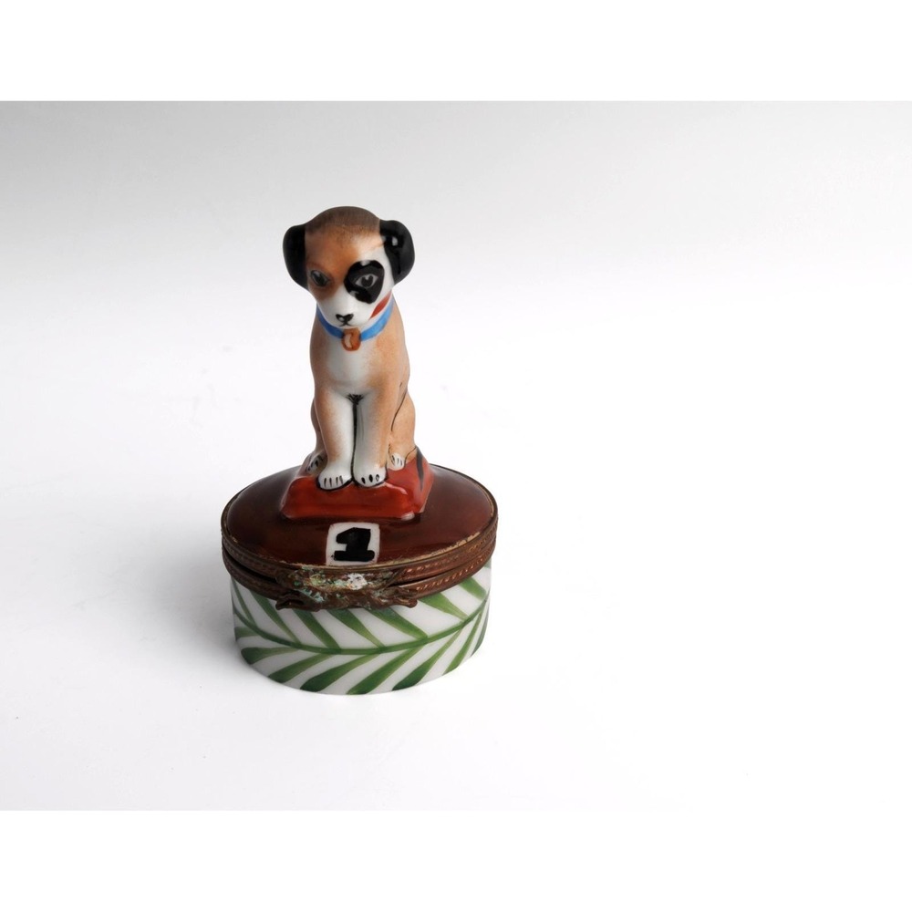 Rochard Limoges Dog Trinket Box Pill Box Porcelain Hand Painted France